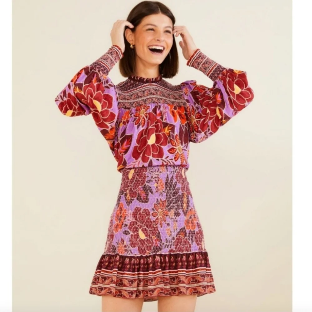 Farm Rio Sweet Floral Long Sleeve Mini Dress L - Picture 2 of 16